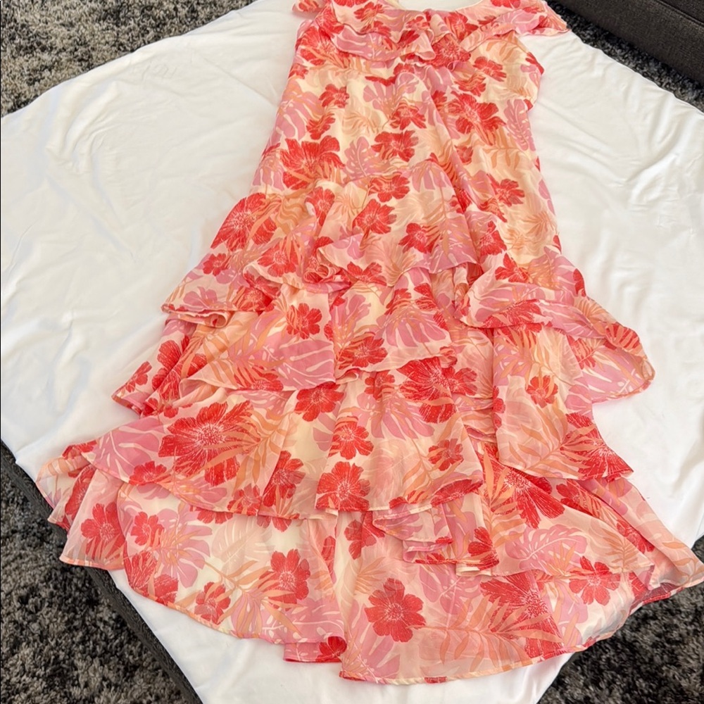 NWOT Lulu's Orange and Pink Maxi Fit and Flare Skirt